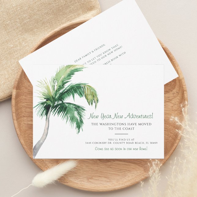 Vi har flyttat Kustnära Handflatan Träd nyårsFlytt Meddelande (Palm Tree Change of Address Moving Announcement Holiday Card)