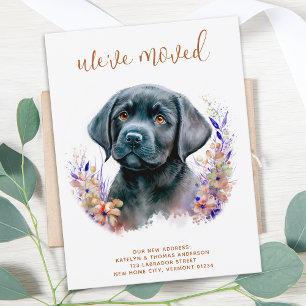 Vi har flyttat Labrador Puppy Boho Blommigt Hund F Meddelande Vykort