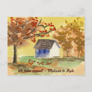 Vi har flyttat Little Cottage Autumn Träd Höst löv Meddelande Vykort