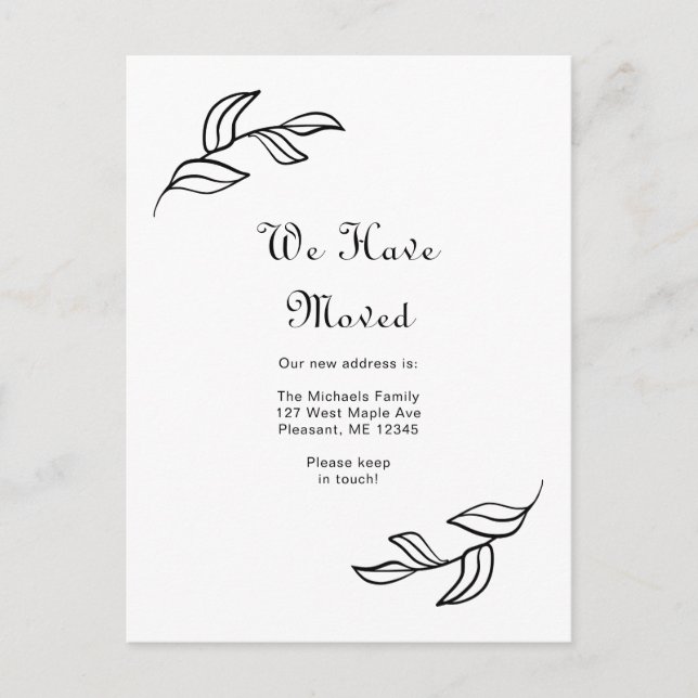 Vi har Flyttat Löv Black and White. Vykort (Framsida)