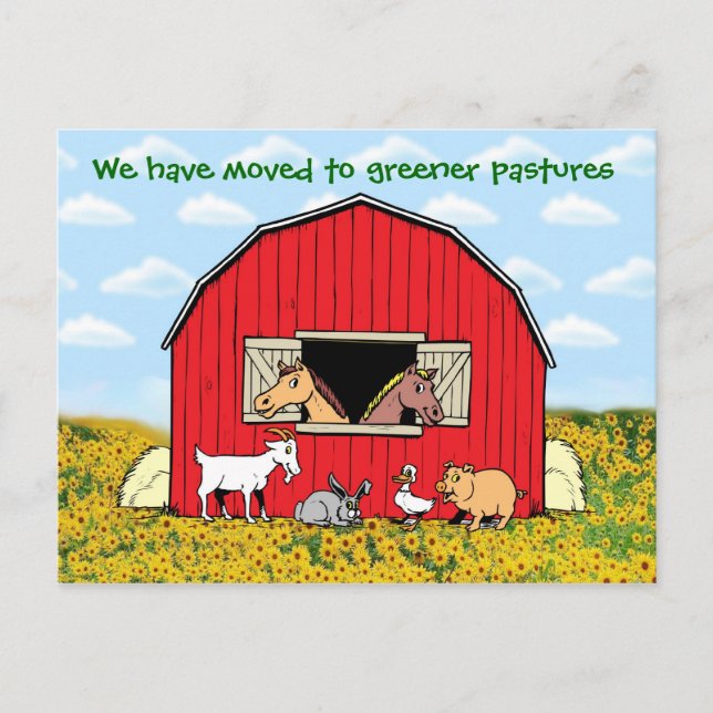 Vi har flyttat med lantbruksdjur Ny adress Meddelande Vykort (Framsida)
