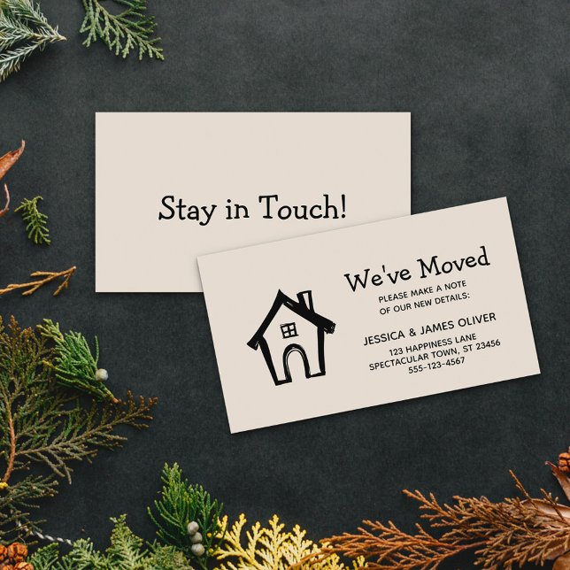 "Vi har flyttat" med "Little House Cream Announeme Visitkort (Skapare uppladdad)