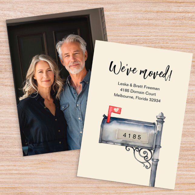 Vi har Flyttat meddelande om Flytta av postlåda Inbjudningar (Hand Painted Home Move Announcement)