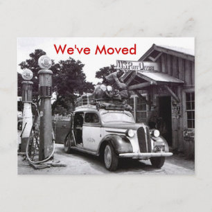Vi har flyttat-meddelande - Retro Packed Car & PO Meddelande
