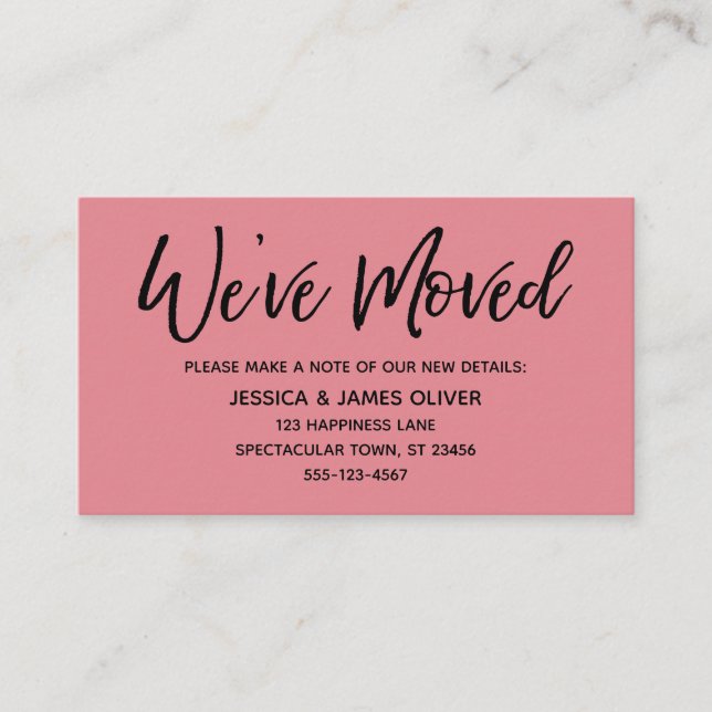 Vi har flyttat Modern handskriftskort för jordgubb Visitkort (Framsida)