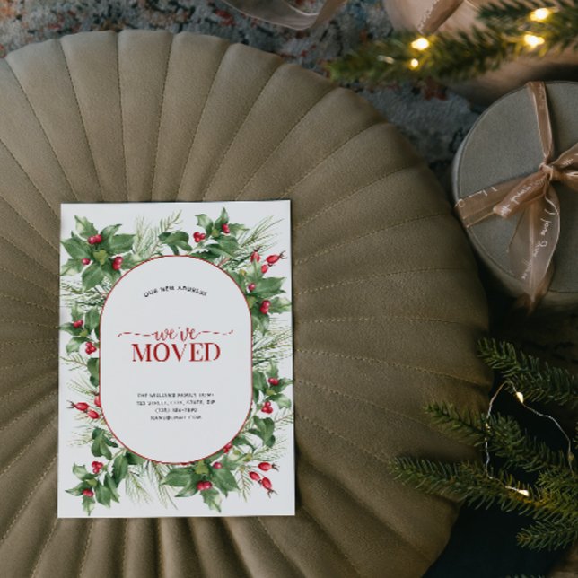 Vi har flyttat Modern Holly Berry Flytta Announcem Julkort (Sending your family and friends a festive 'We've Moved!' Christmas card!
)