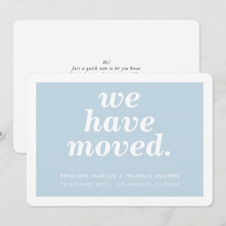 VI HAR FLYTTAT modern, minimal ny adress baby blue Meddelande