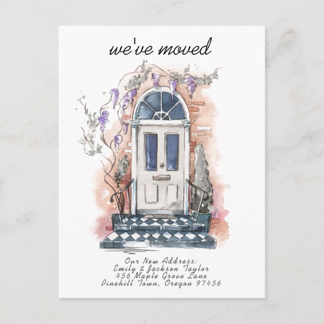 Vi Har Flyttat - Modern Ny Adress Vattenfärg dörr Meddelande Vykort (Framsida)