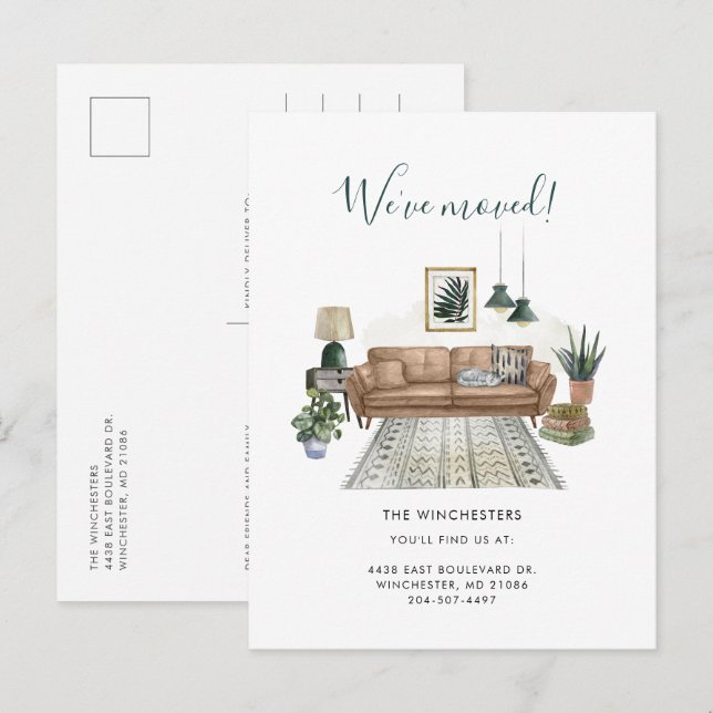 Vi har flyttat Modern vattenfärgsFlytta Meddelande Vykort (Fram/baksida)