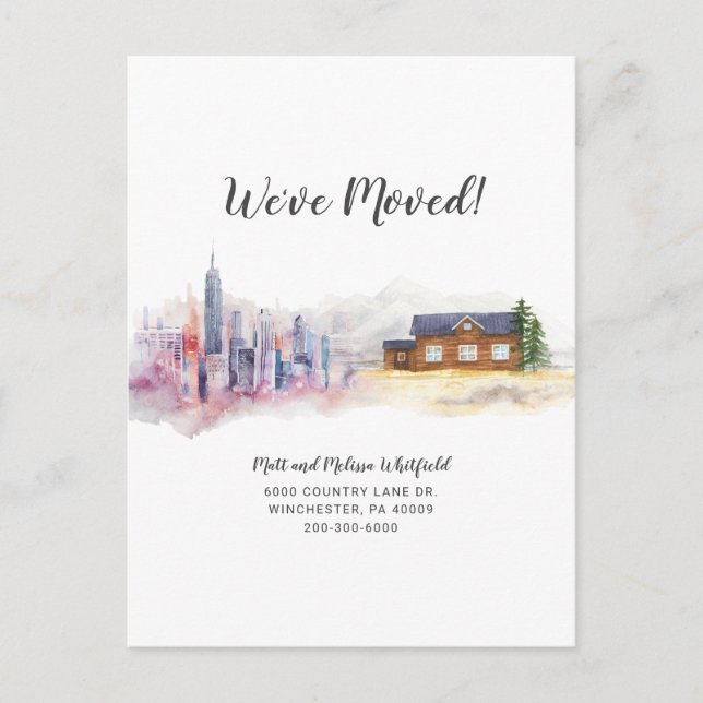 Vi har flyttat Modernt akvarell landflytt Meddelande Vykort (Framsida)