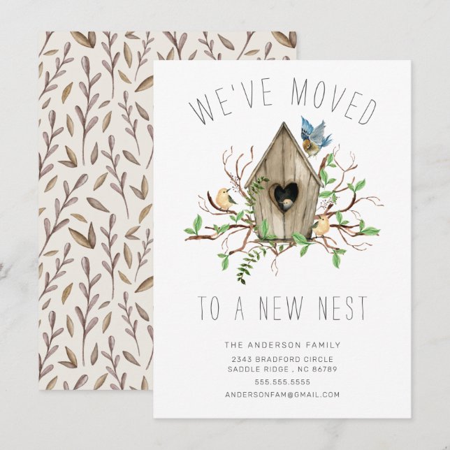Vi har flyttat New Nest Flytta Notice Inbjudningar (Fram/baksida)