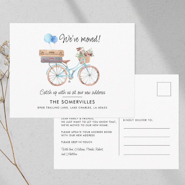 Vi har flyttat Ny adress Boho Flytta Notice Vykort (We Have Moved Boho Biker Moing Announcement Postcard)