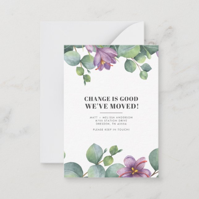 Vi har Flyttat Ny adress Eucalyptus Greenerys Flyt Anteckningskort (Framsida)