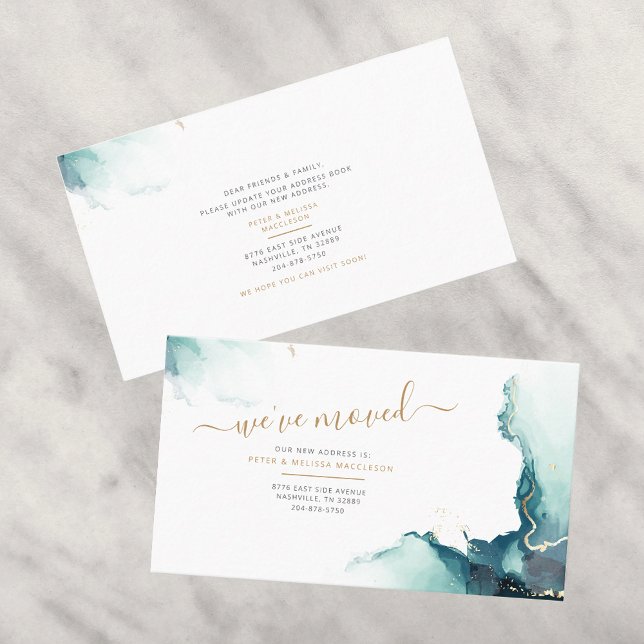 Vi har flyttat Ny adress Flytta Meddelande (Emerald Marble Pattern Moving Announcement Business card)