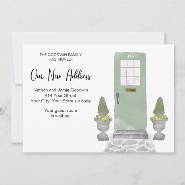 Vi har flyttat Ny adress för ytterdörr Meddelande (Framsida)