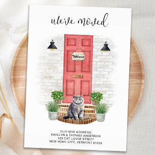 Vi har flyttat Ny adress Front Red Door Cat Flytta Meddelande
