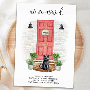 Vi har flyttat Ny adress Front Red Door Cat Flytta Meddelande Vykort