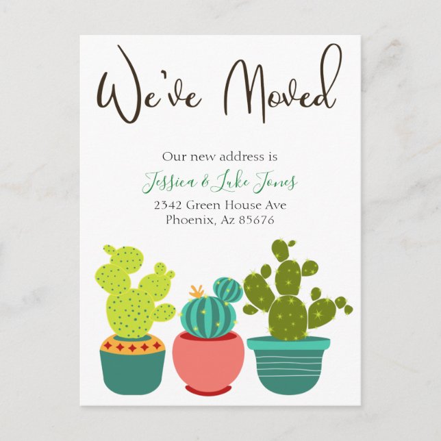 Vi har flyttat Ny adress kungöres Hus Kaktus Meddelande Vykort (Framsida)
