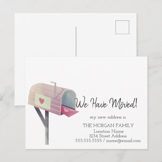 Vi har Flyttat,Ny adress postlåda för vattenfärg Meddelande Vykort (Fram/baksida)