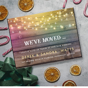 Vi har flyttat Ny adress rustik christmas ljus Meddelande Vykort