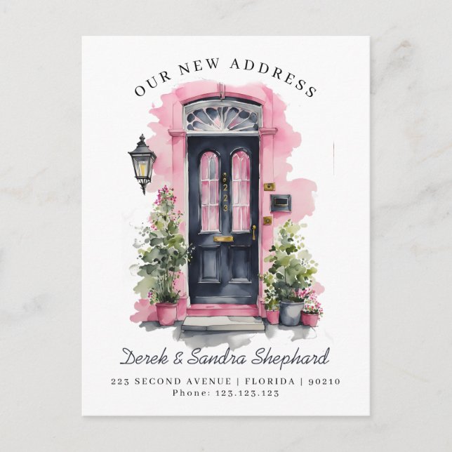 Vi har flyttat Ny adress svart Vattenfärg dörr Meddelande Vykort (Framsida)
