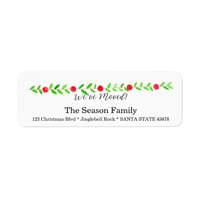 Vi har flyttat/Ny adress, vattenfärgad jul Returadress Etikett (Framsidan)