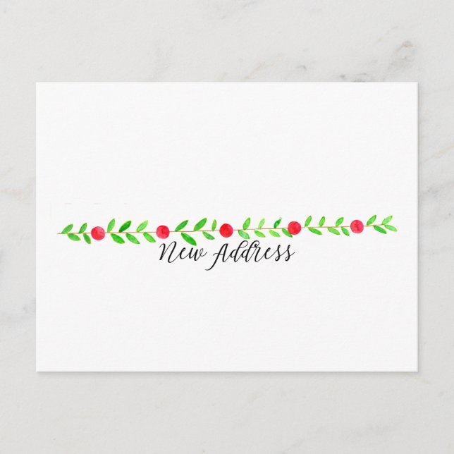 Vi har flyttat/Ny adress, vattenfärgad jul Vykort (Framsida)