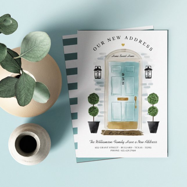 Vi har flyttat - Ny adress vattenfärgsdörr för vat Meddelande (Skapare uppladdad)