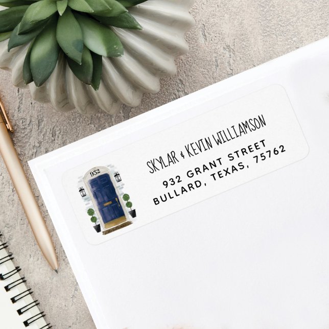 Vi har flyttat - Ny adress vattenfärgsdörr Returadress Etikett (Skapare uppladdad)