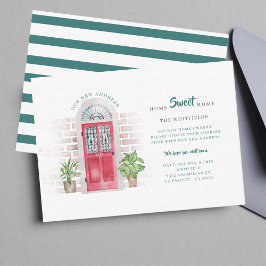 Vi har flyttat Ny adress Watercolor Red Door Flytt Anteckningskort