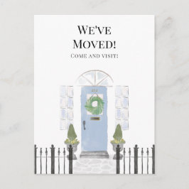 Vi Har Flyttat Ny Hem Blue Watercolor Dörr Postkor Vykort