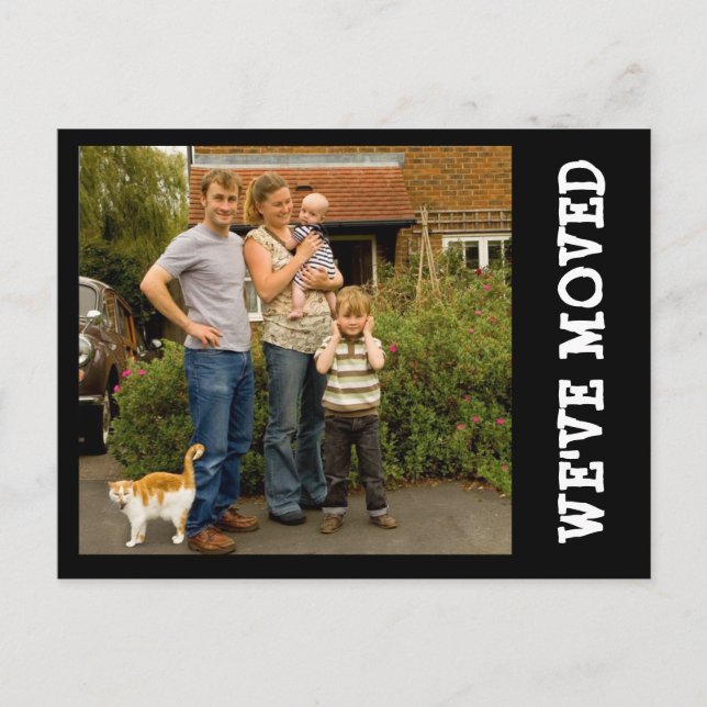 Vi har flyttat! Ny hem-fotobrevkort Meddelande Vykort (Framsida)
