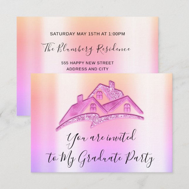 Vi Har Flyttat Ny Hem Inbjudan Rosa (Fram/baksida)