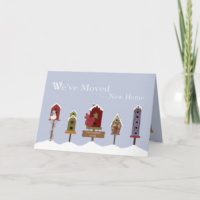 Vi har flyttat/Nya adress fågelhus och Snö Meddelande (Framsida)