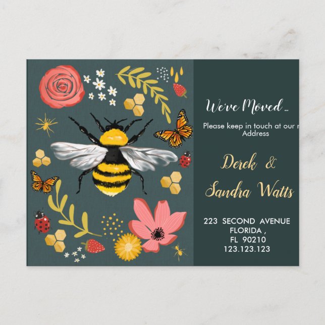 Vi har flyttat Nya adress karaktär Meddelande Vykort (Framsida)