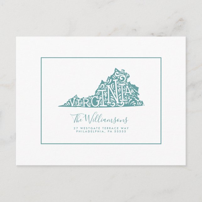 vi har flyttat | Nya adress | Virginia Vykort (Framsida)