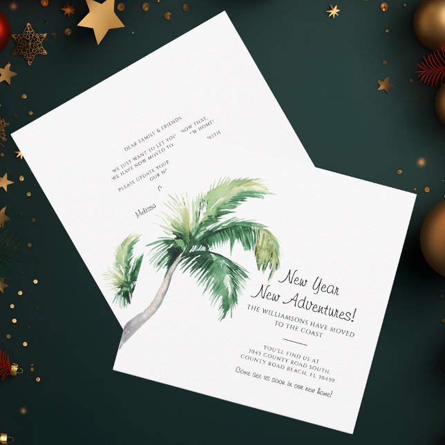 Vi har flyttat - nyårsmeddelande om Flytta (Christmas Holidays Family Moving Announcement Palm Tree Beach House)