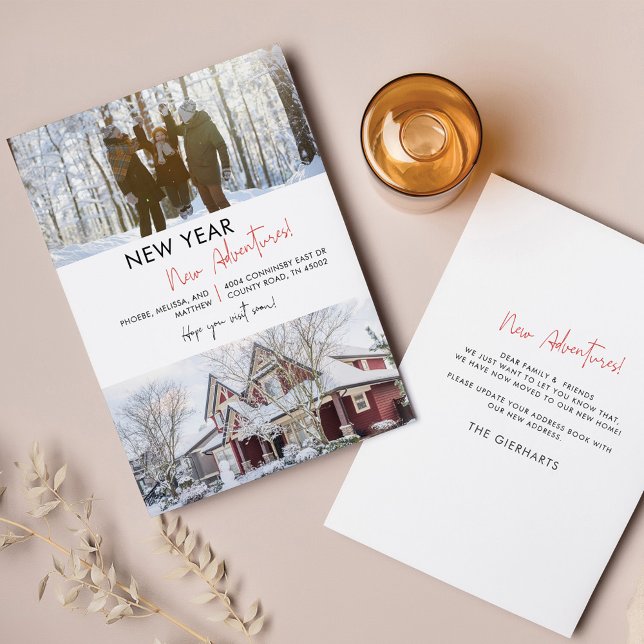 Vi har flyttat - nyårsverkets Äventyr Flytta Meddelande (New Year Moving Announcement Family New Home)