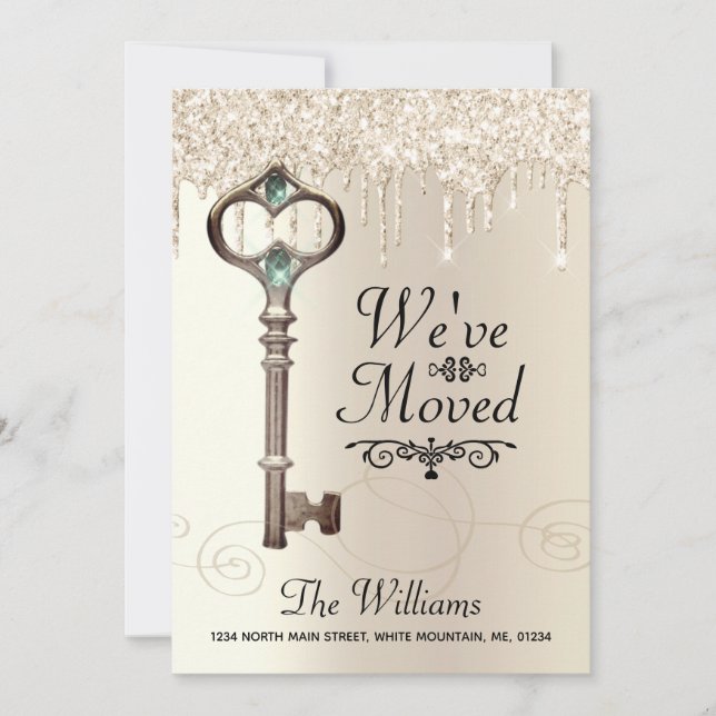 Vi Har Flyttat Nyckel Drypande Glitter Adressändri Meddelande (Framsida)