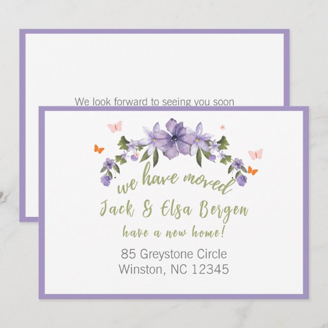 Vi har Flyttat Nytt adress Anteckningskort (Fram/baksida)