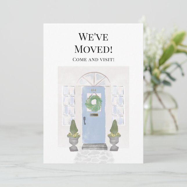 Vi har flyttat Nytt blått meddelande om vattenfärg (Stående Fram)