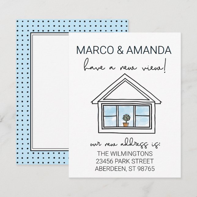 Vi har flyttat Nytt visningsfönster Meddelande (Fram/baksida)