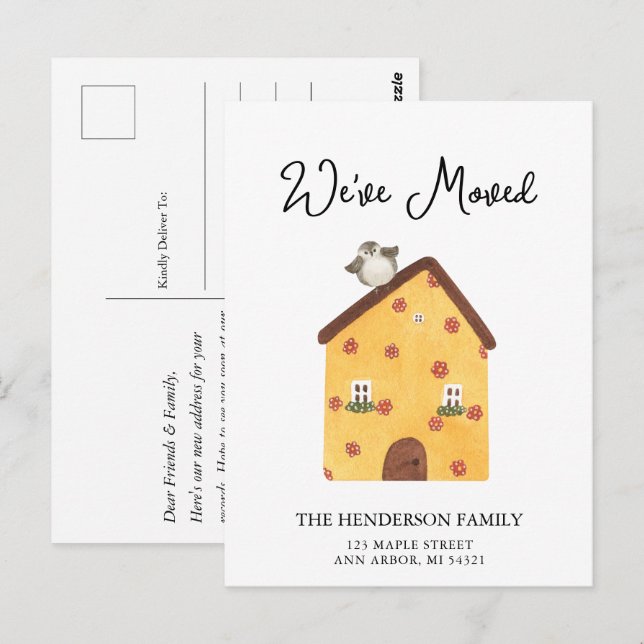 Vi har flyttat Nytt vykort för meddelande om Flytt (Fram/baksida)