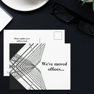 Vi har flyttat Office Business Black White-Flytta Meddelande Vykort