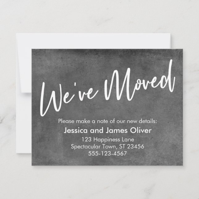 Vi har flyttat on Grått Grunge Announcement Inbjudningar (Framsida)