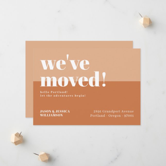 Vi har flyttat! Orange och persikor - minimalt fet Meddelande (Fram/Back In Situ)