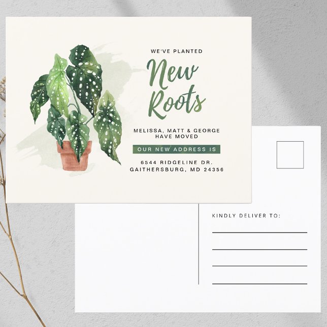 Vi har Flyttat planterad ny rötternas Flytta Meddelande Vykort (We’ve Moved Planted New Roots Moving Announcement Postcard)