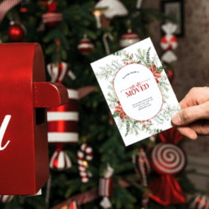 Vi har flyttat Poinsettia Bärgrönt Meddelande Vykort