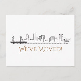 Vi har flyttat Portland City Skyline Meddelande Vykort