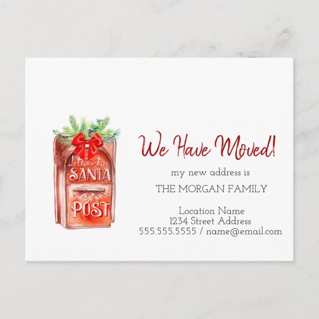 Vi har Flyttat, postlåda Brev till Santa Santa Meddelande Vykort (Framsida)